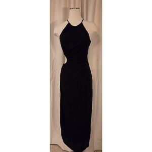 Bardot Evening Dress With Cut Out Waist, String Halter Neckline, Size 4